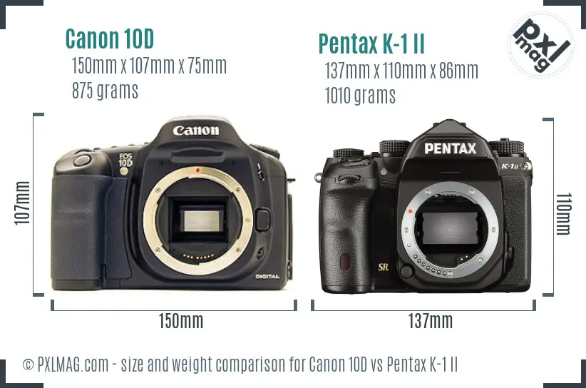 Canon 10D vs Pentax K-1 II size comparison