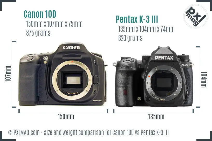Canon 10D vs Pentax K-3 III size comparison