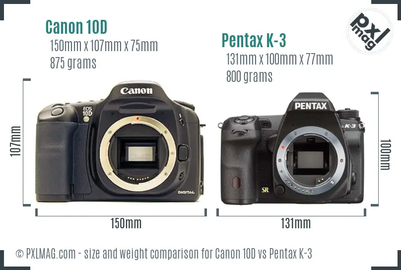 Canon 10D vs Pentax K-3 size comparison