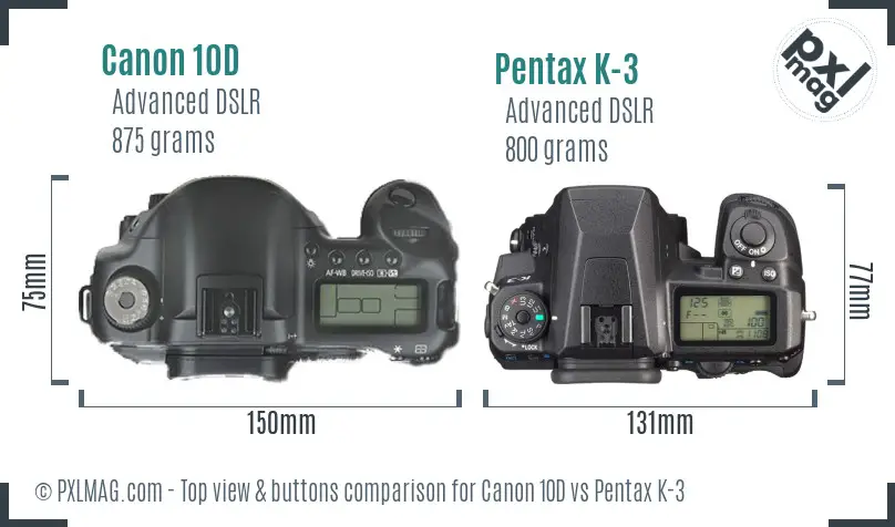 Canon 10D vs Pentax K-3 top view buttons comparison