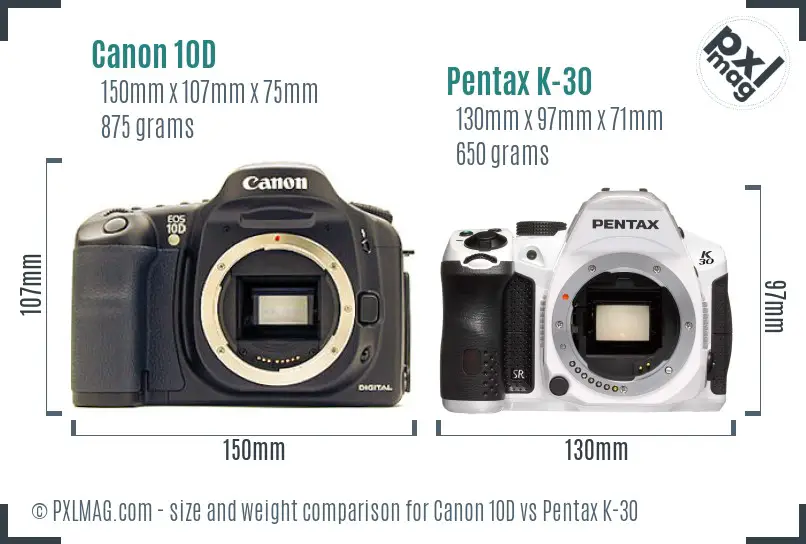 Canon 10D vs Pentax K-30 size comparison