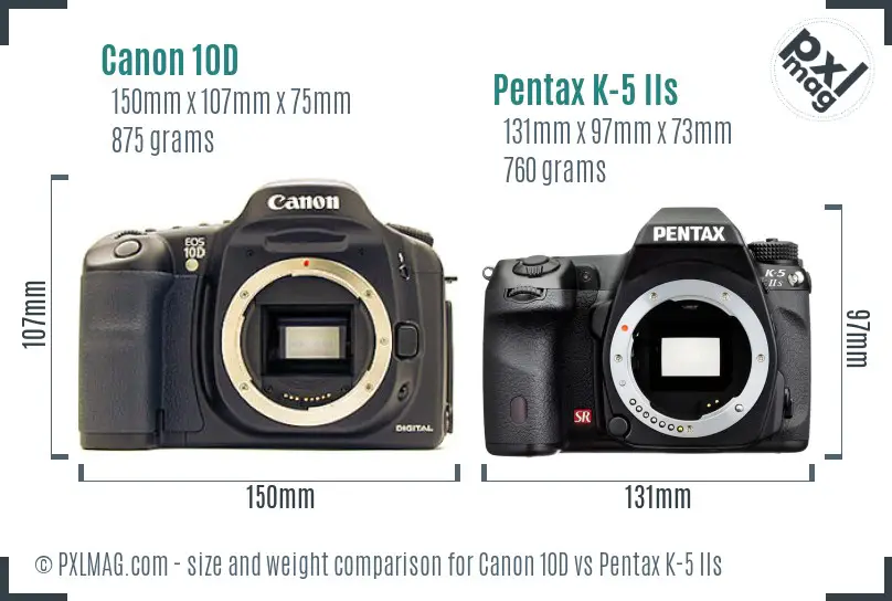 Canon 10D vs Pentax K-5 IIs size comparison