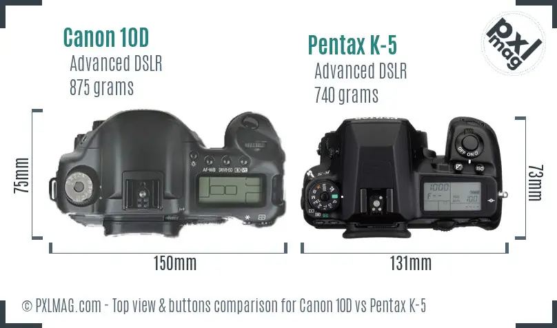 Canon 10D vs Pentax K-5 top view buttons comparison