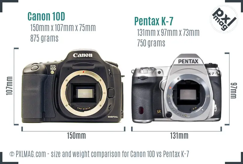 Canon 10D vs Pentax K-7 size comparison