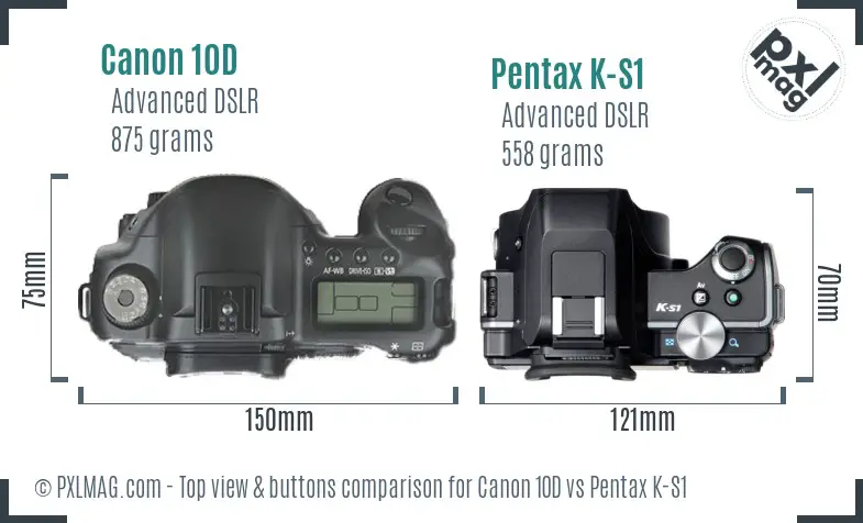 Canon 10D vs Pentax K-S1 top view buttons comparison