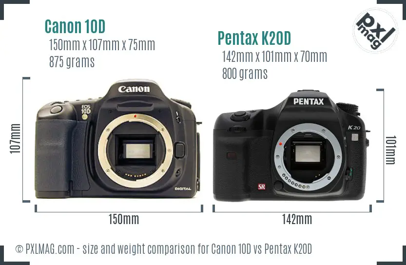 Canon 10D vs Pentax K20D size comparison