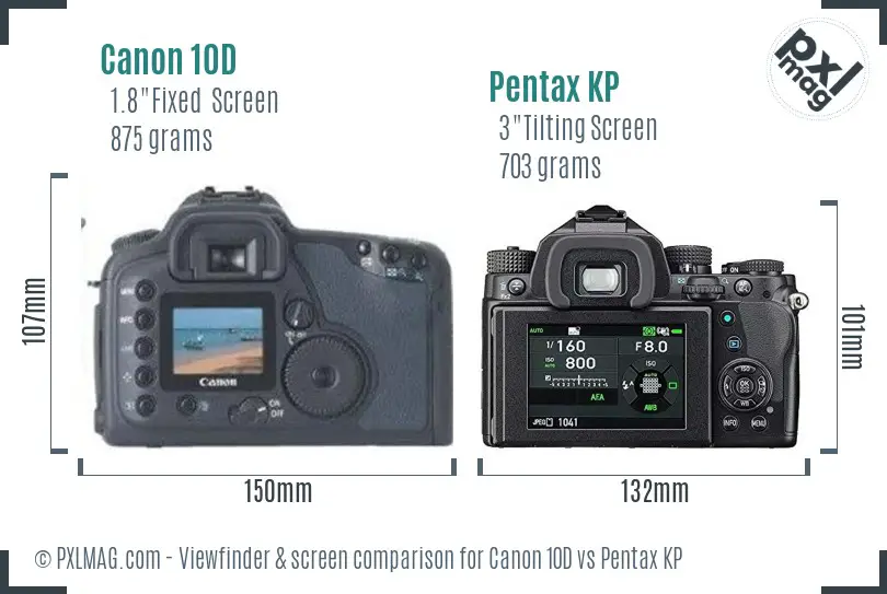Canon 10D vs Pentax KP Screen and Viewfinder comparison