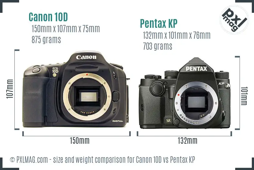 Canon 10D vs Pentax KP size comparison