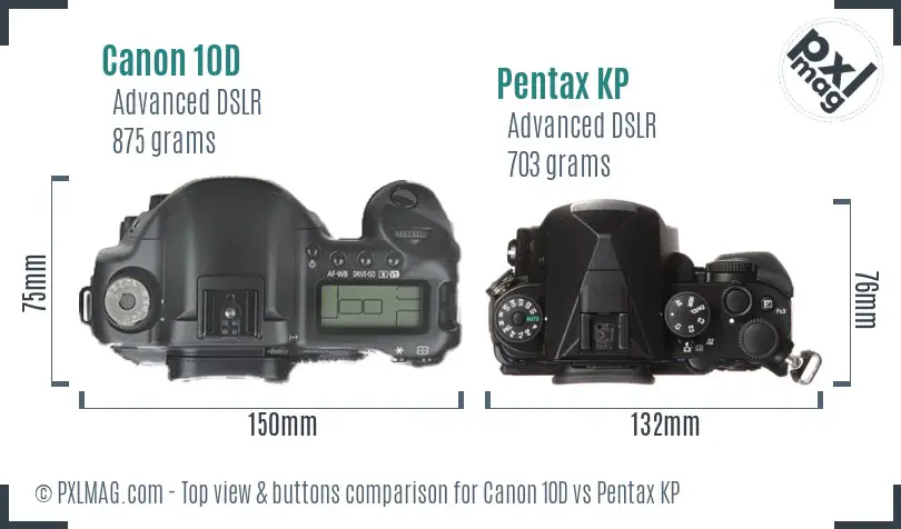 Canon 10D vs Pentax KP top view buttons comparison