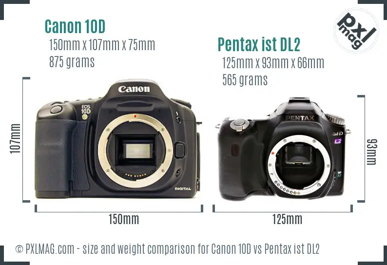 Canon 10D vs Pentax ist DL2 size comparison