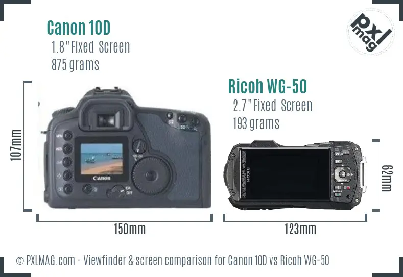 Canon 10D vs Ricoh WG-50 Screen and Viewfinder comparison