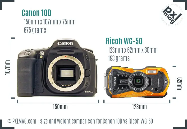 Canon 10D vs Ricoh WG-50 size comparison