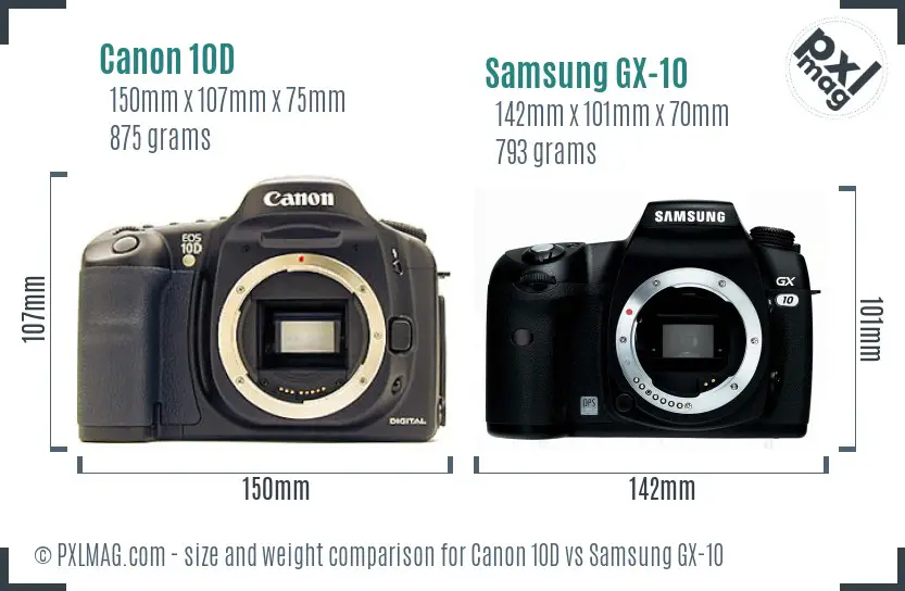 Canon 10D vs Samsung GX-10 size comparison