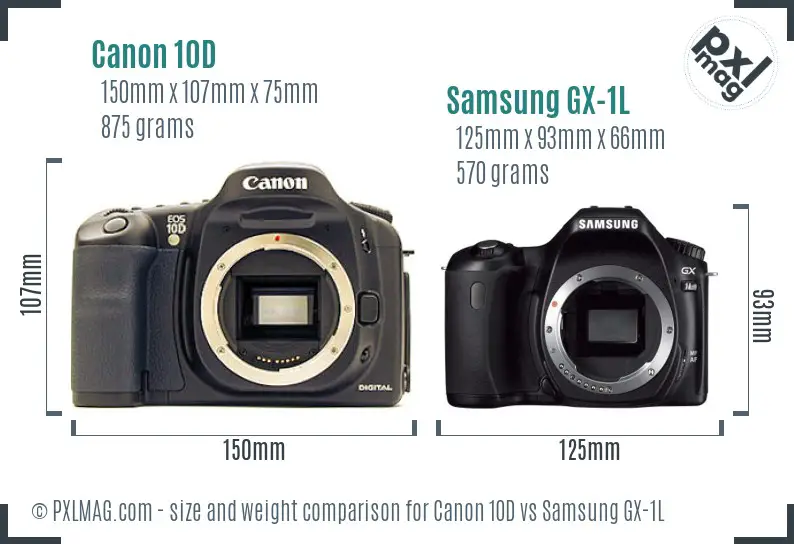 Canon 10D vs Samsung GX-1L size comparison