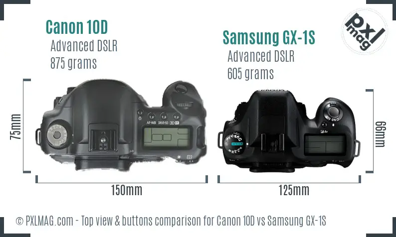Canon 10D vs Samsung GX-1S top view buttons comparison