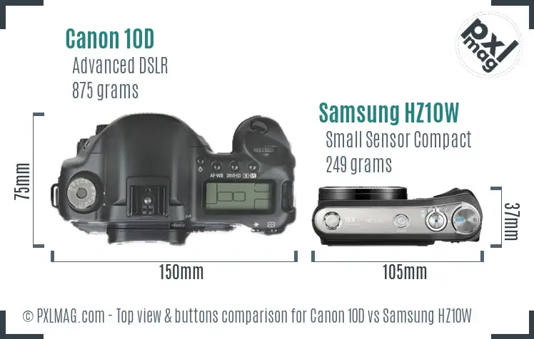 Canon 10D vs Samsung HZ10W top view buttons comparison