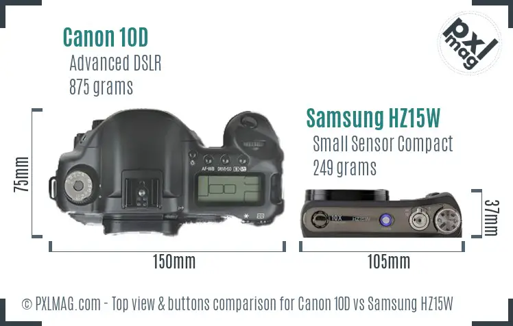 Canon 10D vs Samsung HZ15W top view buttons comparison