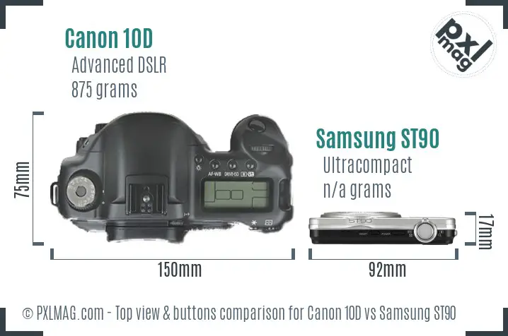 Canon 10D vs Samsung ST90 top view buttons comparison