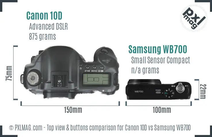 Canon 10D vs Samsung WB700 top view buttons comparison