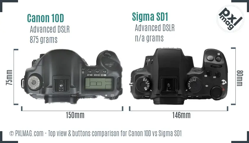 Canon 10D vs Sigma SD1 top view buttons comparison