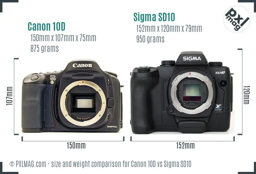 Canon 10D vs Sigma SD10 size comparison