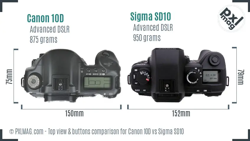 Canon 10D vs Sigma SD10 top view buttons comparison
