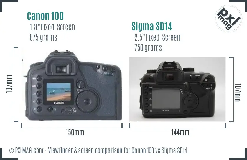 Canon 10D vs Sigma SD14 Screen and Viewfinder comparison