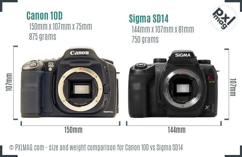 Canon 10D vs Sigma SD14 size comparison