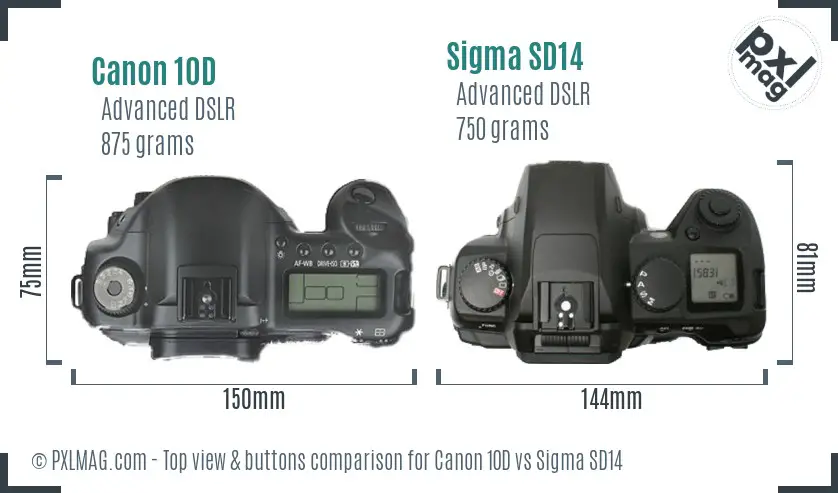 Canon 10D vs Sigma SD14 top view buttons comparison