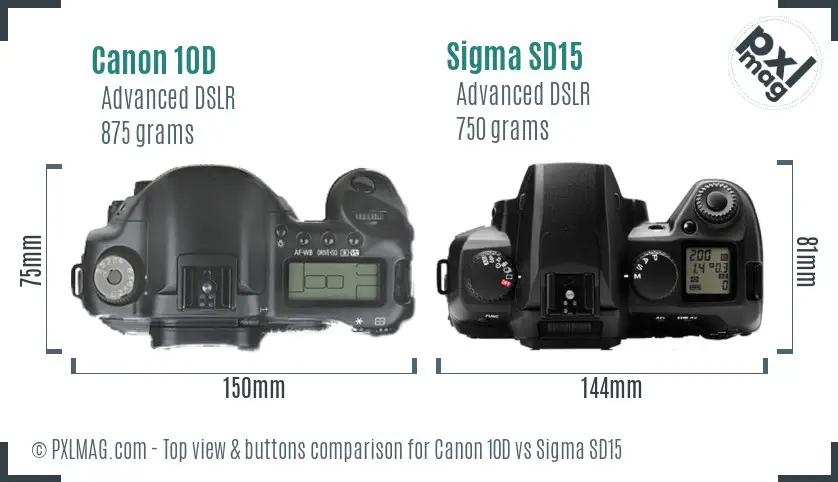 Canon 10D vs Sigma SD15 top view buttons comparison