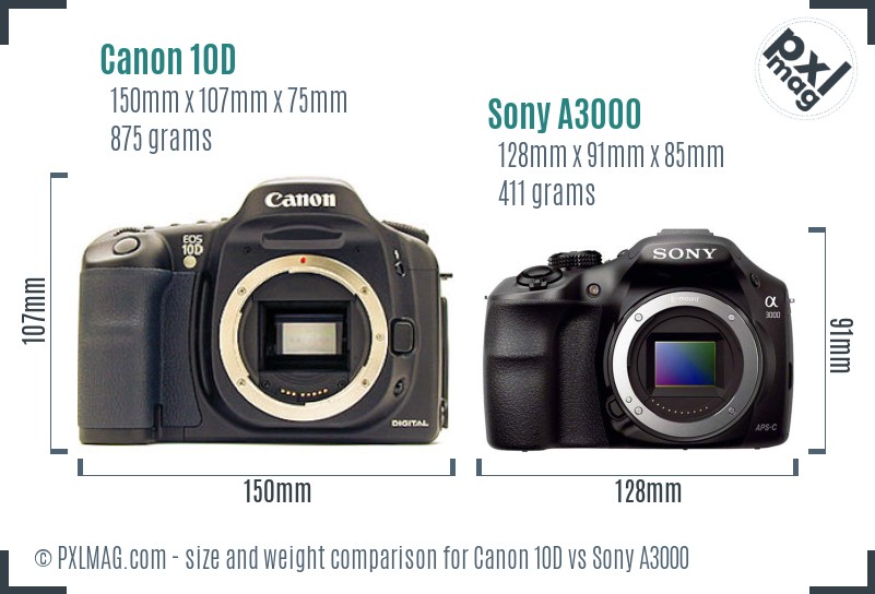 Canon 10D vs Sony A3000 size comparison
