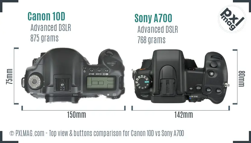 Canon 10D vs Sony A700 top view buttons comparison