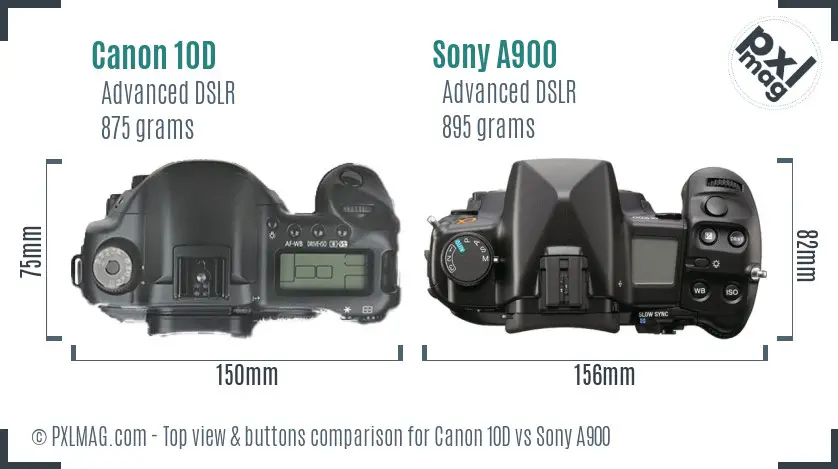 Canon 10D vs Sony A900 top view buttons comparison