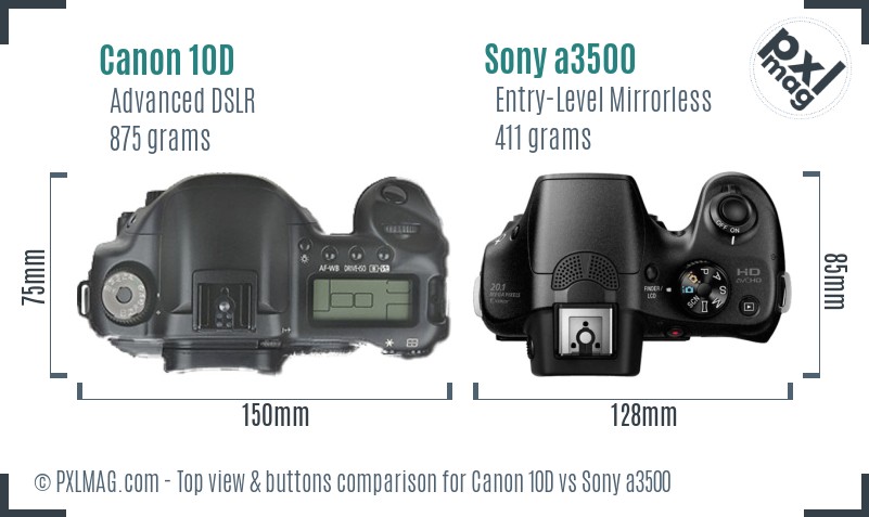 Canon 10D vs Sony a3500 top view buttons comparison