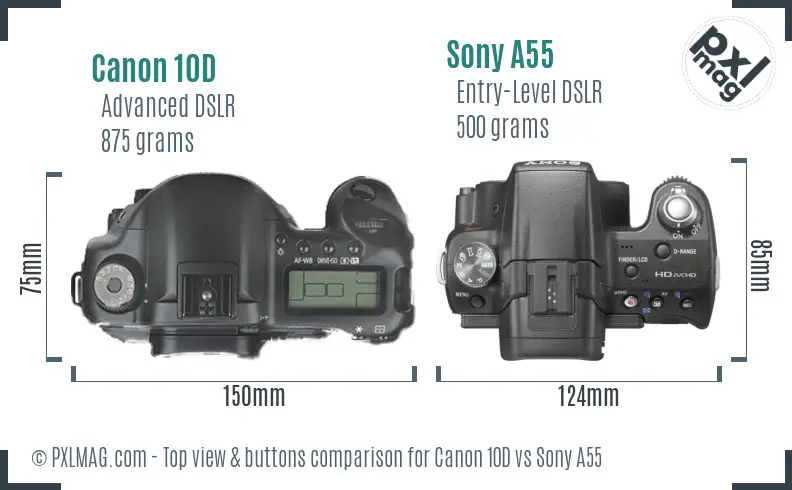 Canon 10D vs Sony A55 top view buttons comparison