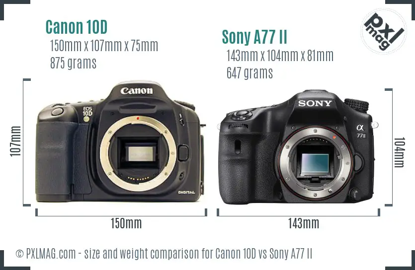 Canon 10D vs Sony A77 II size comparison