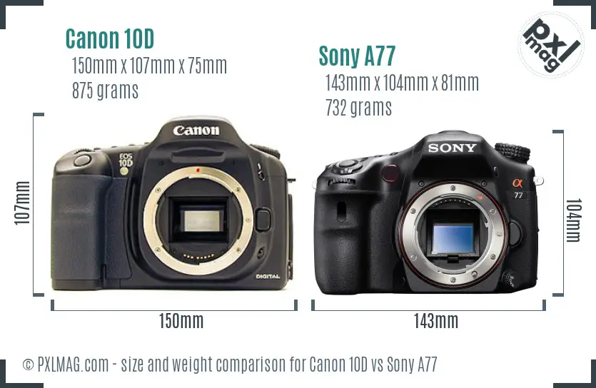 Canon 10D vs Sony A77 size comparison