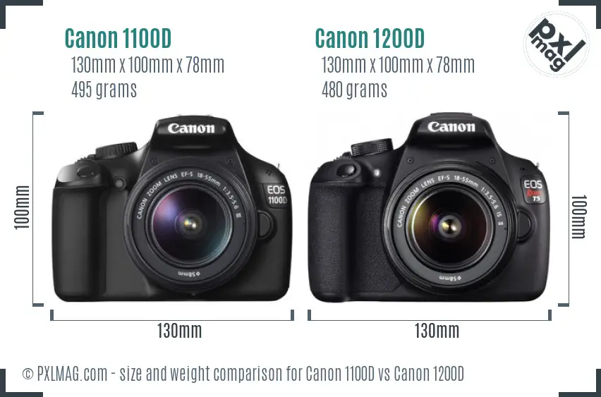 Canon 1100D vs Canon 1200D size comparison