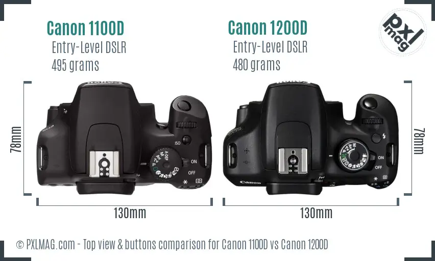 Canon 1100D vs Canon 1200D top view buttons comparison