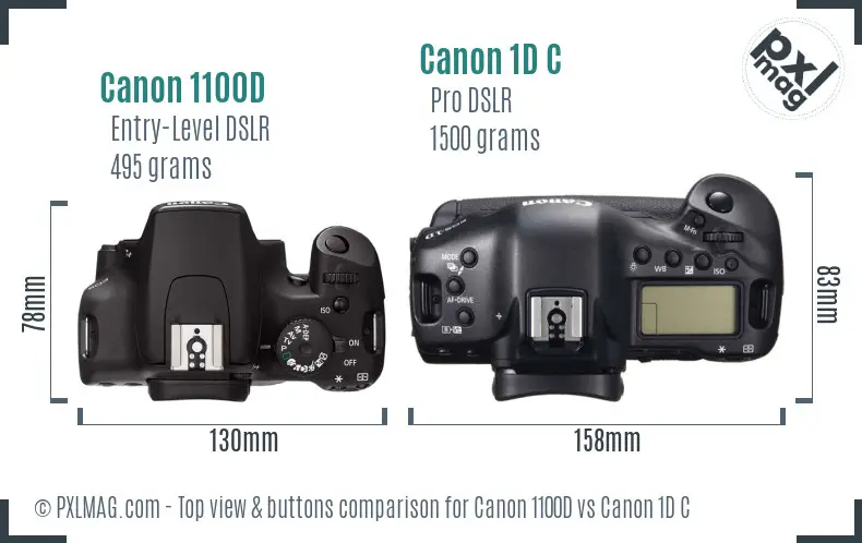 Canon 1100D vs Canon 1D C top view buttons comparison Canon 1100D vs Canon 1D C top view buttons comparison