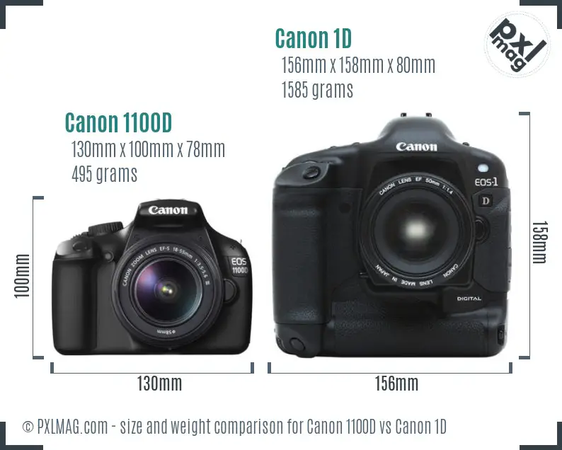Canon 1100D vs Canon 1D size comparison