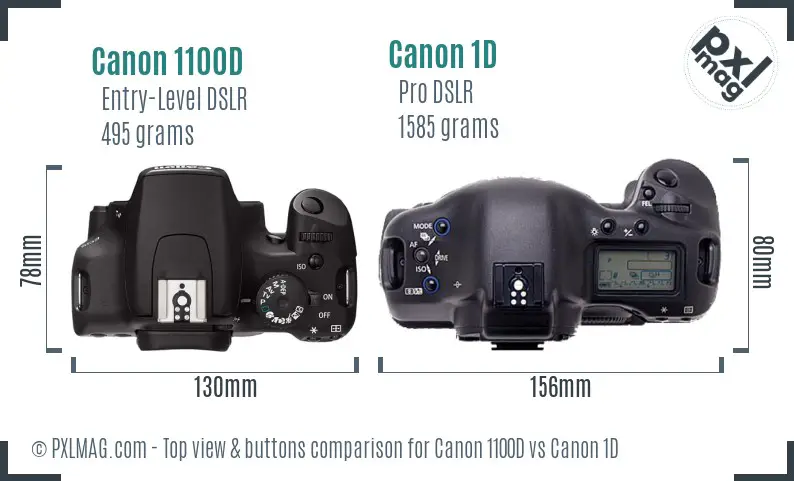 Canon 1100D vs Canon 1D top view buttons comparison