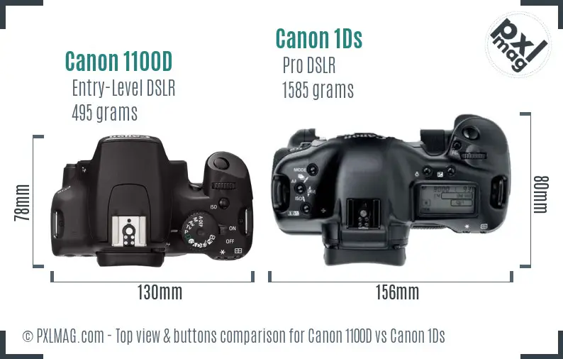 Canon 1100D vs Canon 1Ds top view buttons comparison Canon 1100D vs Canon 1Ds top view buttons comparison