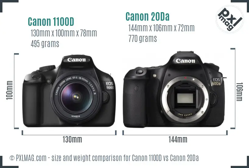 Canon 1100D vs Canon 20Da size comparison