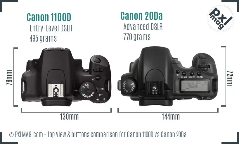 Canon 1100D vs Canon 20Da top view buttons comparison