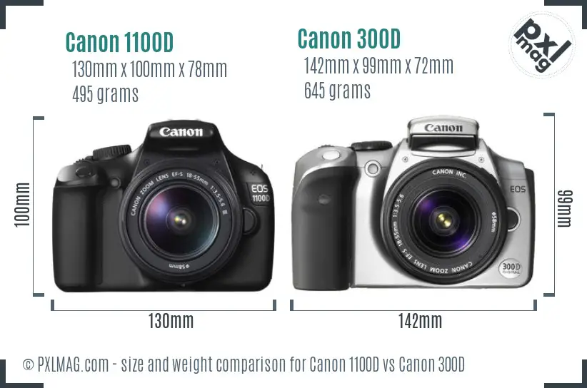 Canon 1100D vs Canon 300D size comparison