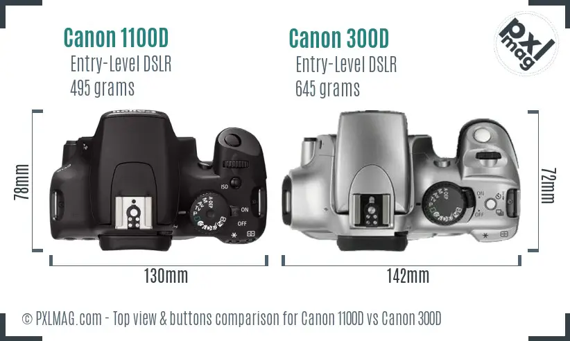 Canon 1100D vs Canon 300D top view buttons comparison