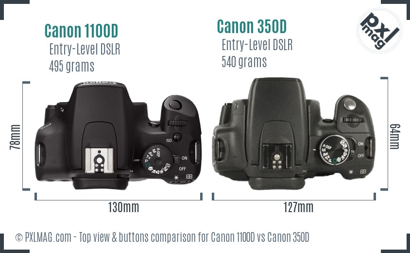 Canon 1100D vs Canon 350D top view buttons comparison