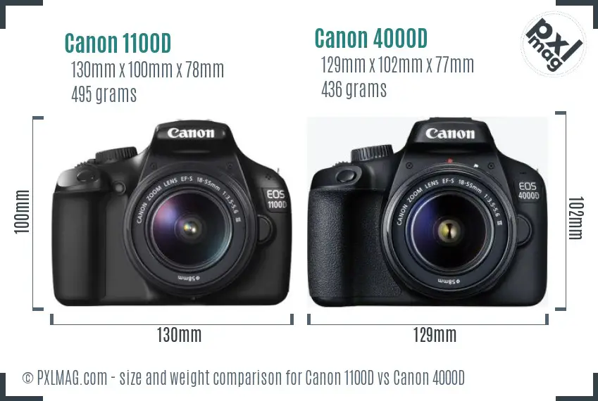 Canon 1100D vs Canon 4000D size comparison