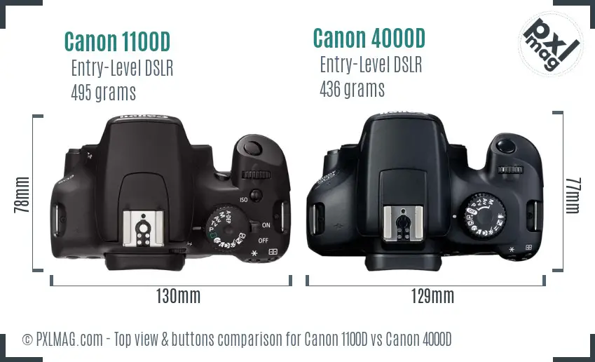 Canon 1100D vs Canon 4000D top view buttons comparison